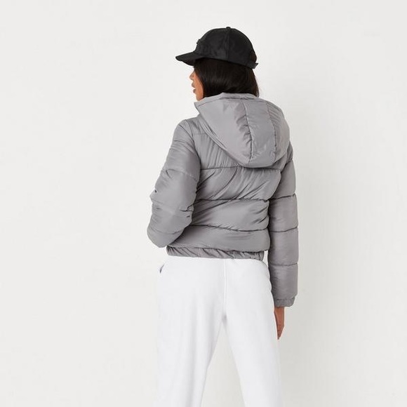 Missguided Grey Hooded Puffer Jacket - Picture 4 of 12